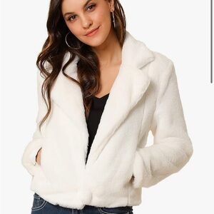 Allegra K Women's Cropped Jacket Winter Fluffy Faux Fur Coat Size L Worn Once